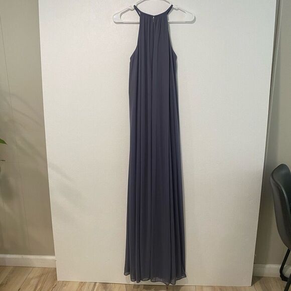 David’s Bridal Long High Neck Mesh Gown | Pewter | Size 6 | Formal Bridesmaid Pr - Picture 2 of 9